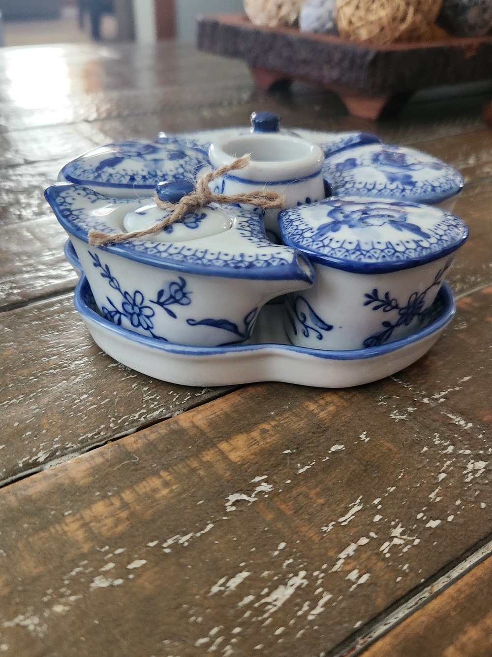 Blue and White Ceramic Condiment Set - Porcelain Spice Server No Chips. - Picture 2 of 7